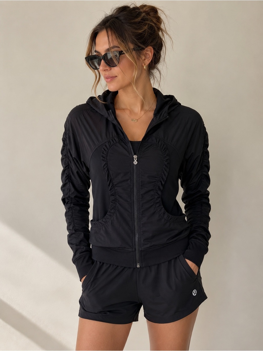 Lululemon Black Ruched Define Hooded Jacket | Thumbholes | Size 2